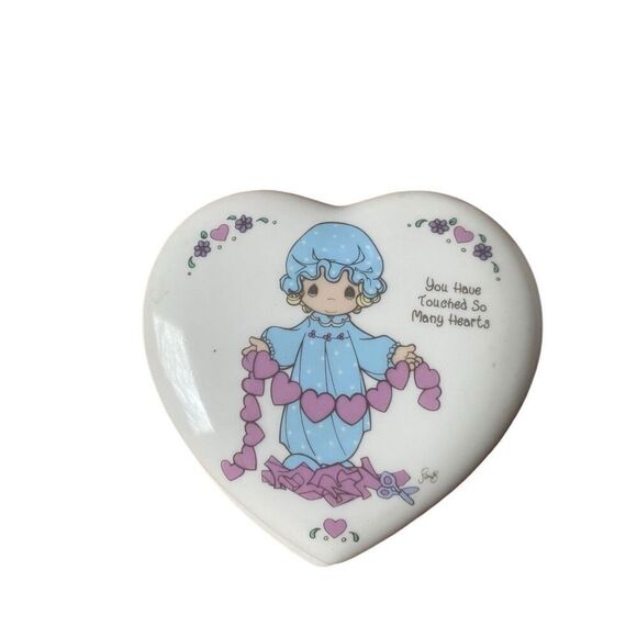 Vintage 90s Precious Moments- Heart Shaped Ceramic Trinket Boxes box - Picture 4 of 5